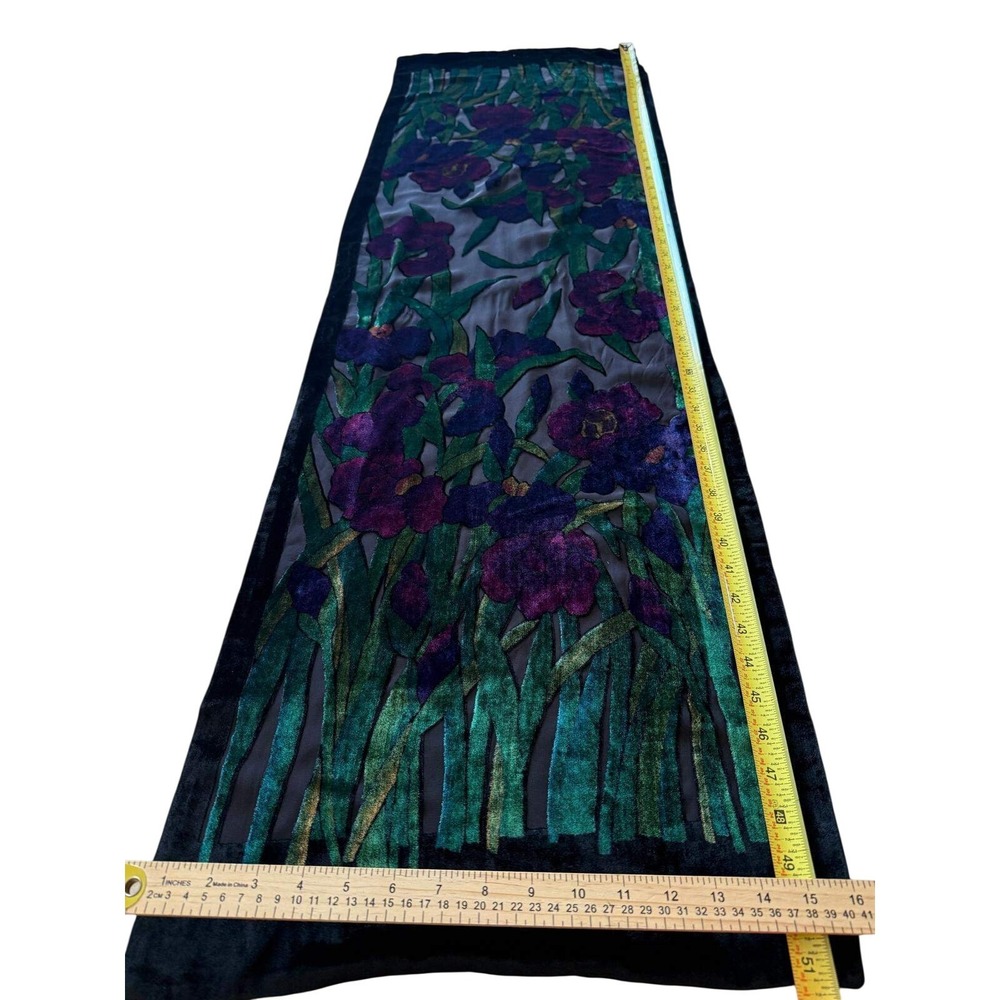 The MET Metropolitan Museum of Art Iris Burnout Velvet Scarf Silk Lined Italy - Picture 6 of 6